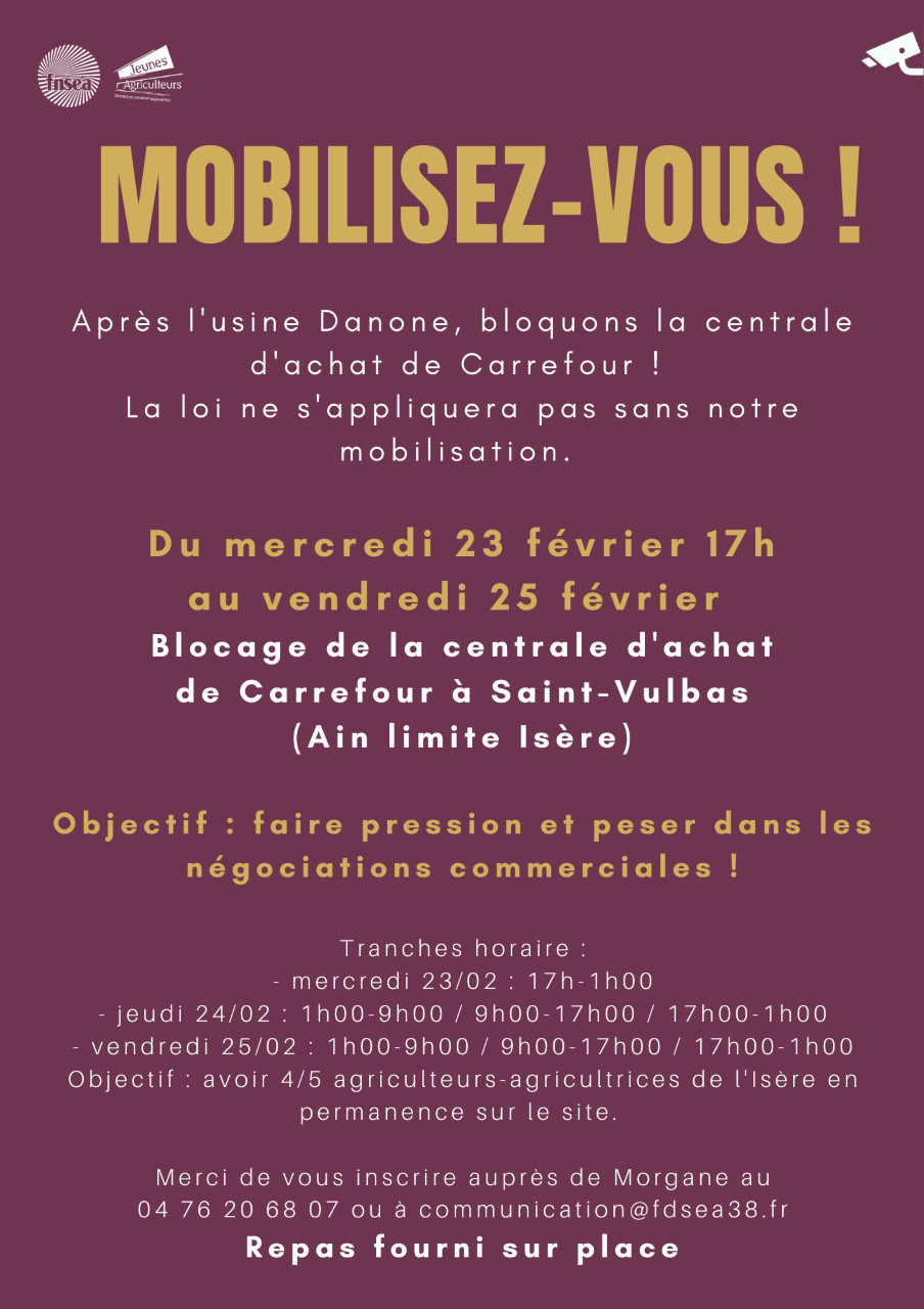 Appel à la mobilisation de la FDSEA de l'Isère