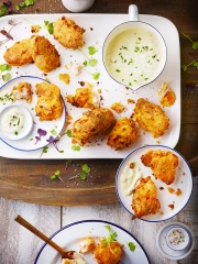 Nuggets de poulet cuits au four, marinade de lait et sauce ranch