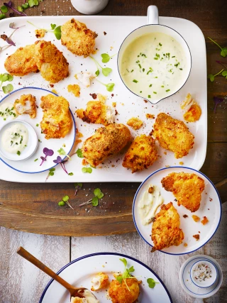 Nuggets de poulet cuits au four, marinade de lait et sauce ranch